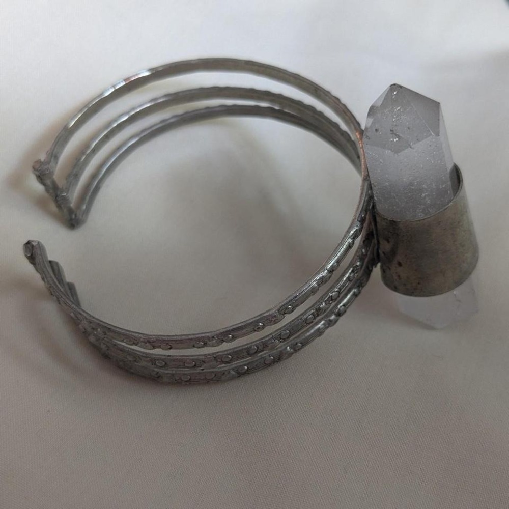 Vintage Oversized Quartz Crystal Adjustable Silver tone Statement Bracelet - Picture 5 of 5